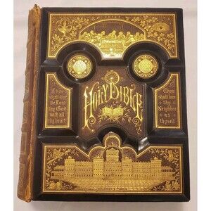 Antique Rare The Holy Bible: The Parallel Bible(Illustrated) 1800’s Leather Hard